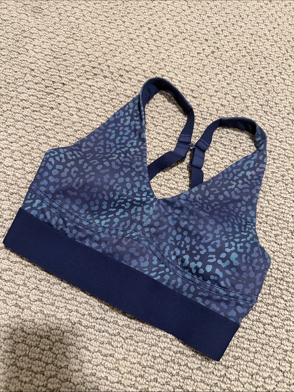 Fabletics All Day Every Day Low Impact Bra, Blue Leopard, Small